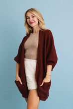 Load image into Gallery viewer, Model wearing oversized ribbed open front cardigan with front pockets