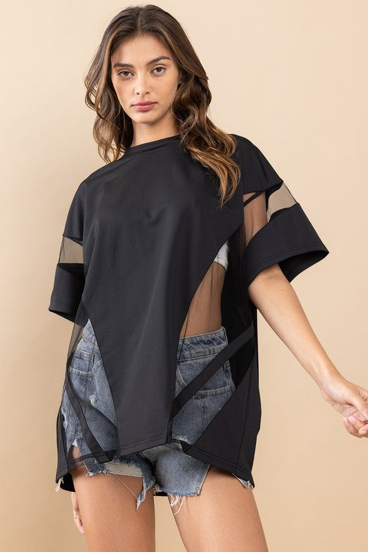 Midnight Rebel Black Mesh Tee