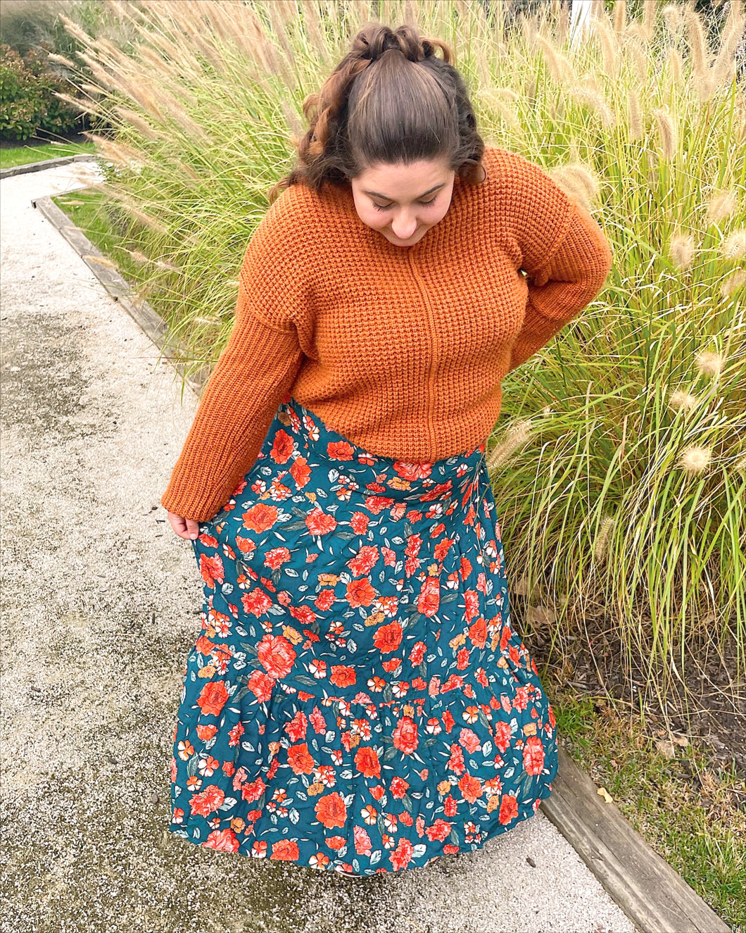 Autumn Floral Midi Skirt