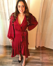 Load image into Gallery viewer, Dreaming in Red Satin Dress
